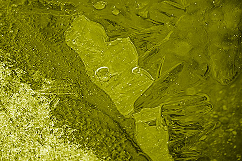 Frozen Bubble Eyed Ice Face Figure Along River Shoreline (Yellow Shade Photo)