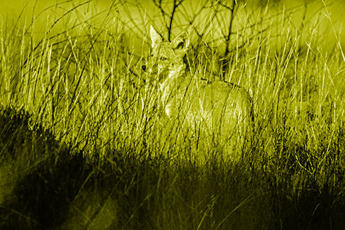 Gazing Coyote Watches Among Feather Reed Grass (Yellow Shade Photo)