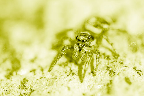 Hairy Jumping Spider Enjoying Sunshine (Yellow Shade Photo)