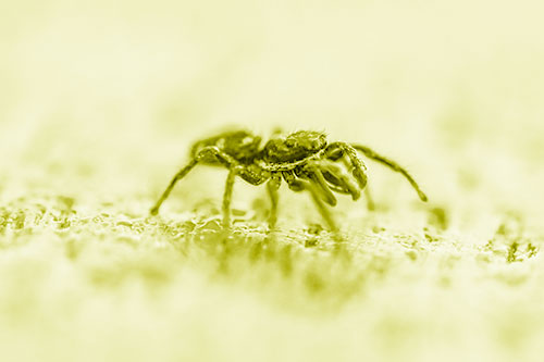 Jumping Spider Crawling Along Flat Terrain (Yellow Shade Photo)