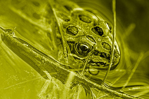 Leopard Frog Keeping Eye Out Above Water (Yellow Shade Photo)