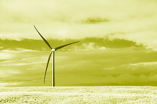 Lone Wind Turbine Standing Along Dry Prairie Horizon (Yellow Shade Photo)
