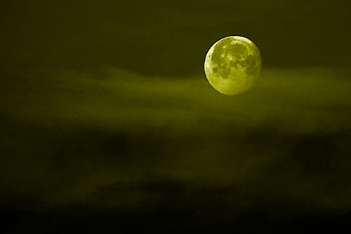 Moon Sets Behind Faint Clouds (Yellow Shade Photo)