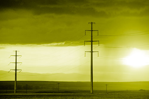 Mountain Rainstorm Sunset Beyond Powerlines (Yellow Shade Photo)