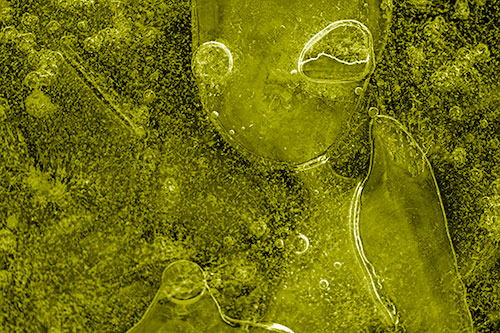 Mouthless Alien Ice Figure Forms Among Frozen River Water (Yellow Shade)