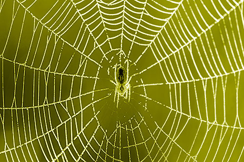 Orb Weaver Spider Rests Among Web Center (Yellow Shade)