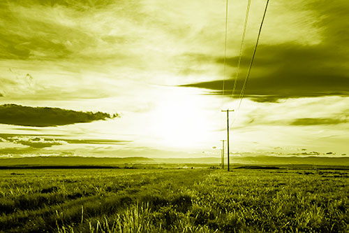 Powerline Prairie To Peak Sunset (Yellow Shade Photo)