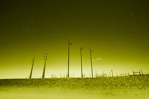 Powerlines Among The Night Stars (Yellow Shade Photo)