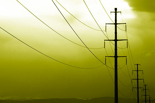 Powerlines Receding Into Thunderstorm (Yellow Shade Photo)