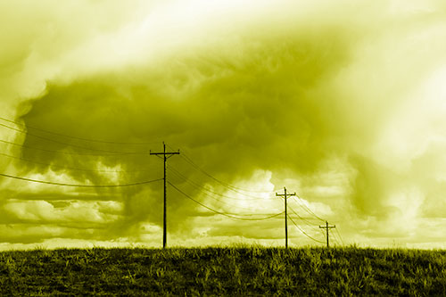 Rainstorm Clouds Twirl Beyond Powerlines (Yellow Shade)