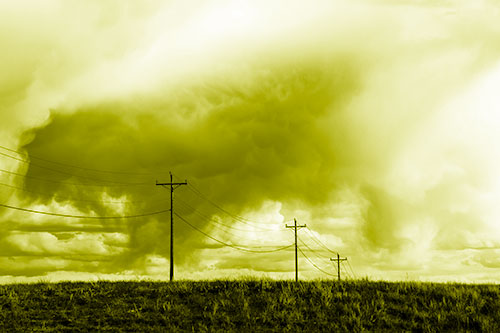 Rainstorm Clouds Twirl Beyond Powerlines (Yellow Shade Photo)