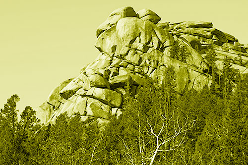 Rock Formations Rising Above Treeline (Yellow Shade Photo)