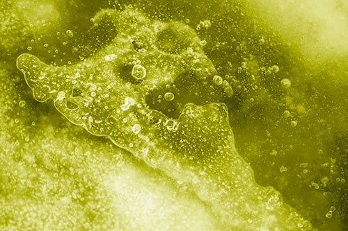 Screaming Submerged Bubble Face Creature Among Icy River (Yellow Shade)