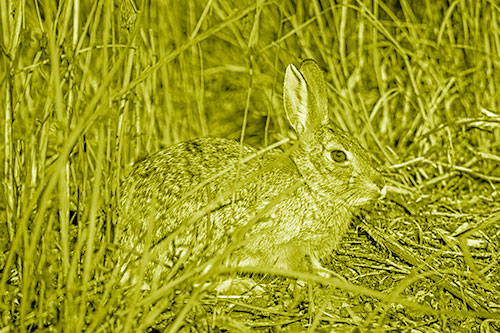 Sitting Bunny Rabbit Enjoying Sunshine Among Sticks (Yellow Shade)