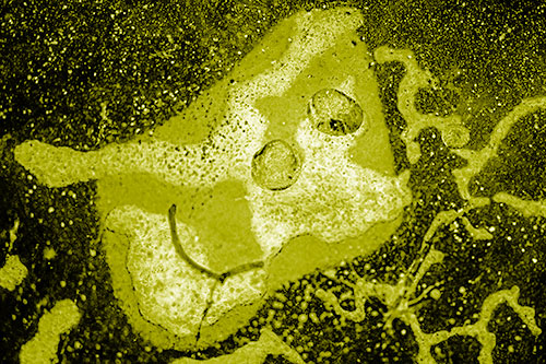 Smiley Bubble Eyed Block Face Below Frozen River Ice Water (Yellow Shade Photo)