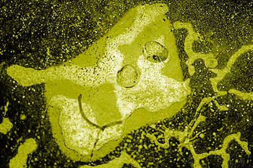 Smiley Bubble Eyed Block Face Below Frozen River Ice Water (Yellow Shade)