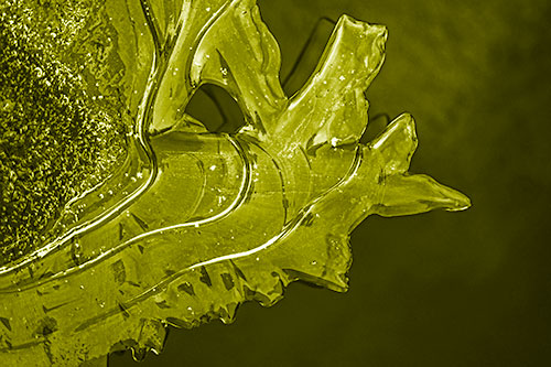 Smooth Ice Face Creature Hanging Above River Shoreline (Yellow Shade Photo)