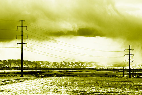Snowstorm Brews Beyond Powerlines (Yellow Shade Photo)