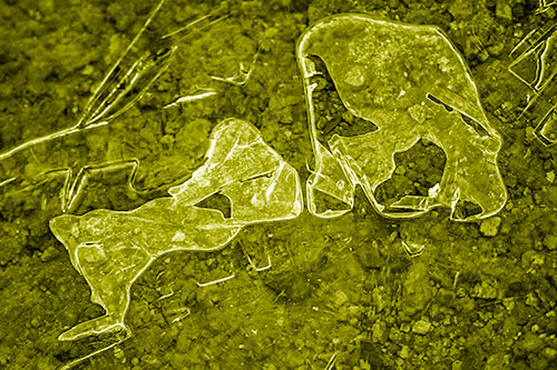 Translucent Frozen Big Eyed Alien Ice Bubble Figure Atop River (Yellow Shade)
