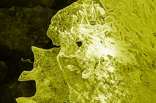 Two Faced Optical Illusion Ice Face Hanging Above River (Yellow Shade)