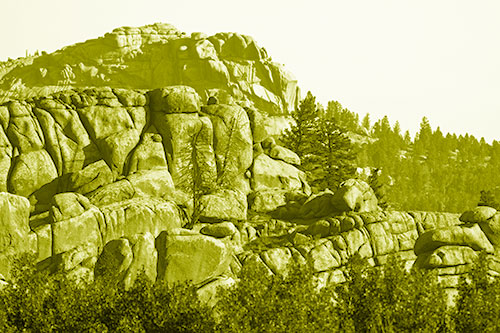 Two Towering Rock Formation Mountains (Yellow Shade Photo)