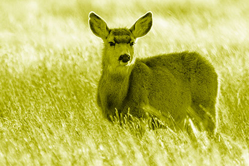 White Tailed Deer Leg Deep Among Grass (Yellow Shade Photo)