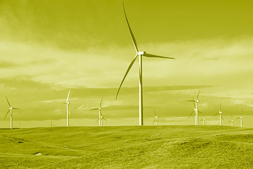 Wind Turbine Cluster Scattered Across Land (Yellow Shade Photo)