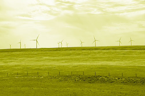 Wind Turbines Scattered Along Prairie Horizon (Yellow Shade)