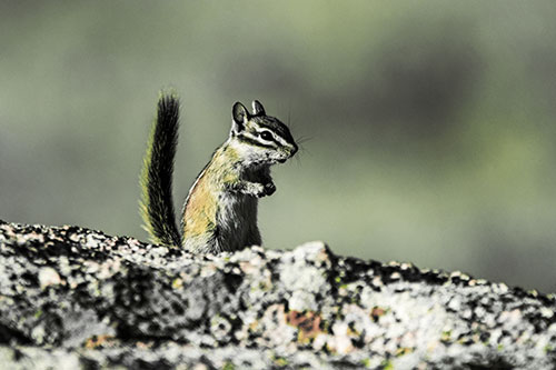 Alert Chipmunk Extending Tail Upwards (Yellow Tint)