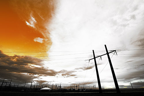 Cloud Clash Sunset Beyond Electrical Substation (Yellow Tint Photo)