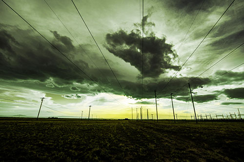 Creature Cloud Formation Above Powerlines (Yellow Tint Photo)