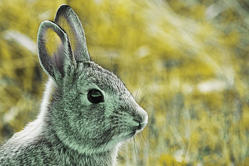 Curious Bunny Rabbit Looking Sideways (Yellow Tint Photo)