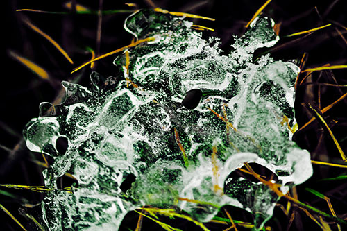 Dismayed Ice Dragon Face Frozen Among Piercing Grass Blades (Yellow Tint)