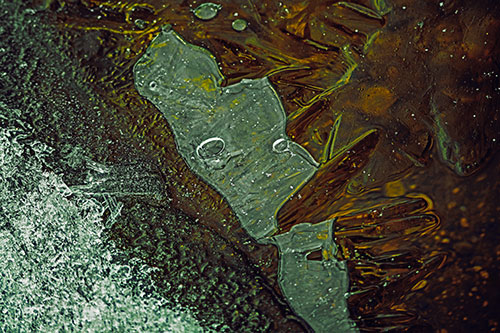 Frozen Bubble Eyed Ice Face Figure Along River Shoreline (Yellow Tint Photo)
