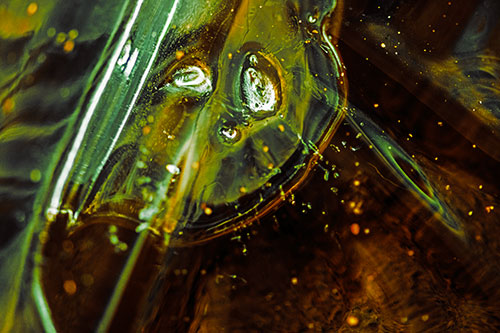 Frozen Unhappy Frowning Distorted River Ice Face (Yellow Tint)