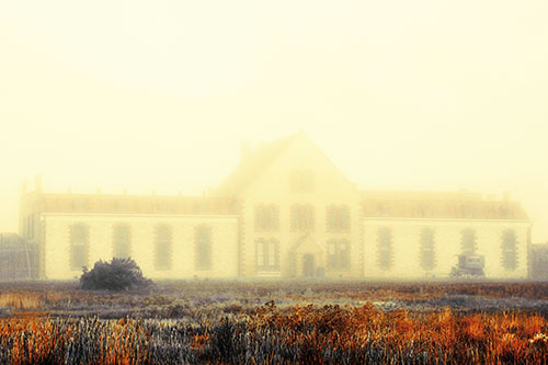 Heavy Fog Consumes State Penitentiary (Yellow Tint Photo)