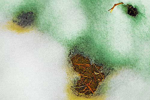 Joyful Soil Face Appears Beneath Melting Snow (Yellow Tint Photo)