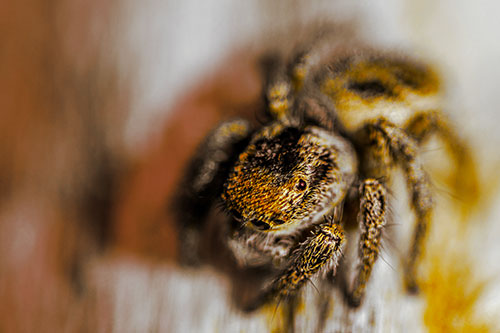Jumping Spider Makes Eye Contact (Yellow Tint Photo)