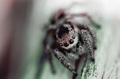 Jumping Spider Resting Atop Wood Stick (Yellow Tint Photo)