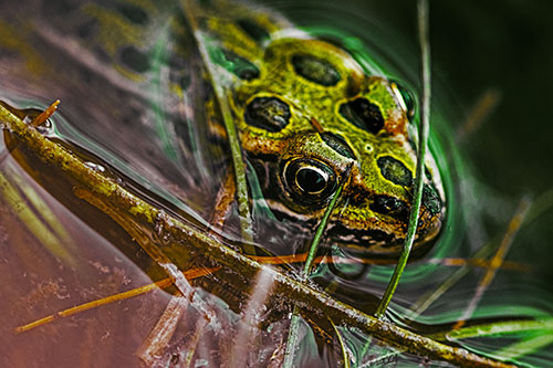 Leopard Frog Keeping Eye Out Above Water (Yellow Tint)