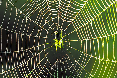 Orb Weaver Spider Rests Among Web Center (Yellow Tint Photo)