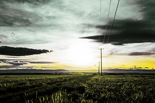 Powerline Prairie To Peak Sunset (Yellow Tint Photo)