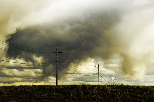 Rainstorm Clouds Twirl Beyond Powerlines (Yellow Tint)