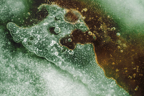Screaming Submerged Bubble Face Creature Among Icy River (Yellow Tint)