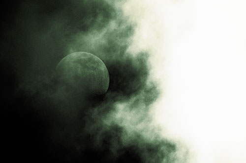 Smearing Mist Clouds Consume Moon (Yellow Tint Photo)