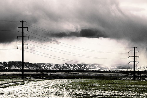 Snowstorm Brews Beyond Powerlines (Yellow Tint Photo)