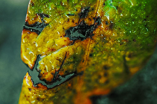 Soaking Wet Smiling Decayed Leaf Face (Yellow Tint Photo)