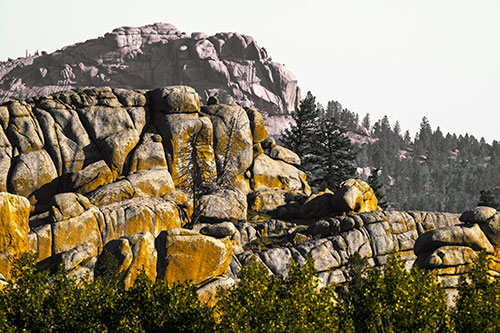 Two Towering Rock Formation Mountains (Yellow Tint)