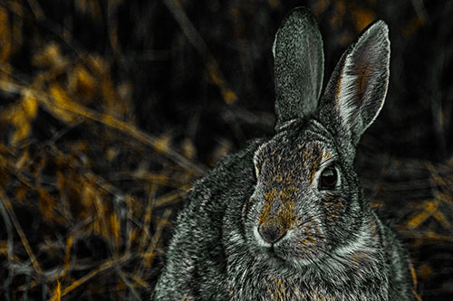 Unafraid Bunny Rabbit Curiously Watching (Yellow Tint)