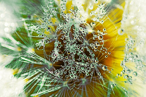 Water Dew Bubbles Among Dandelion Fluff (Yellow Tint)